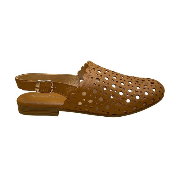 Cazen Japan Women’s Brown Laser Cut Perforated Slingback Flat Sandals Size US6 - Picture 1 of 7